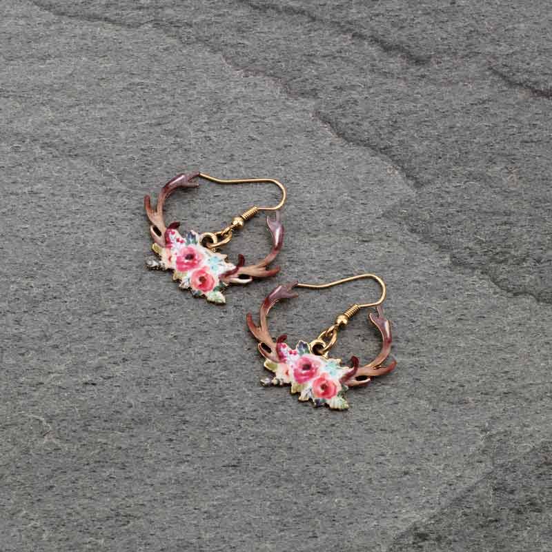 Floral Antlers Fish Hook Earrings