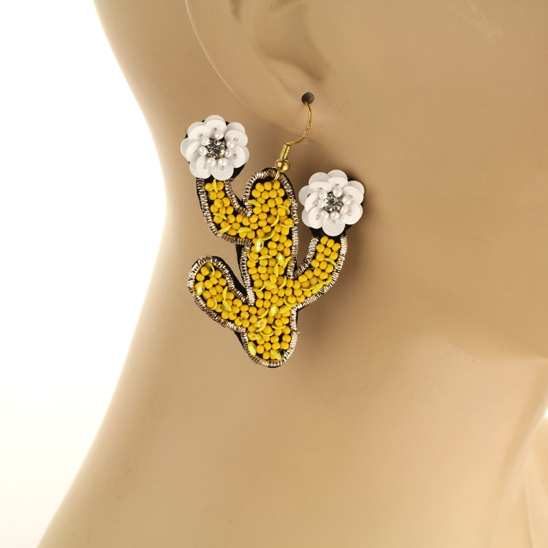 Cactus Seed Bead Fish Hook Earrings - Image 2