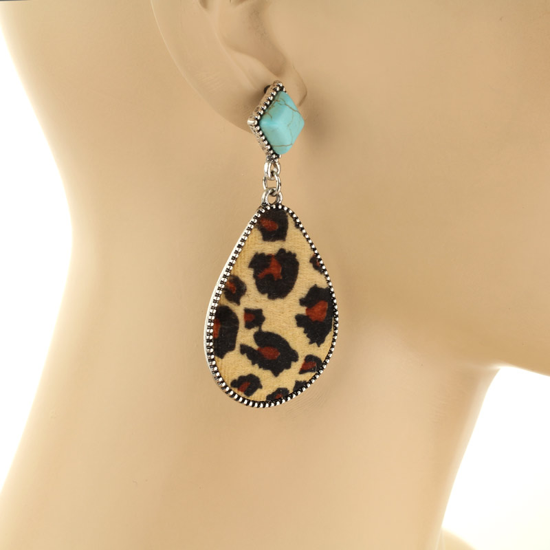 Teardrop Leather Drop Post Earrings - Image 2