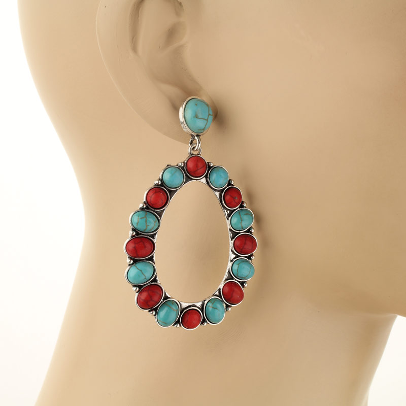 Western Oval Stone Post Earrings - Image 2