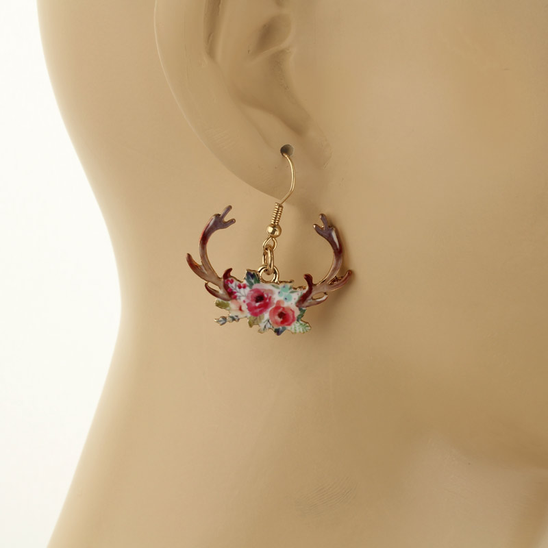 Floral Antlers Fish Hook Earrings - Image 2