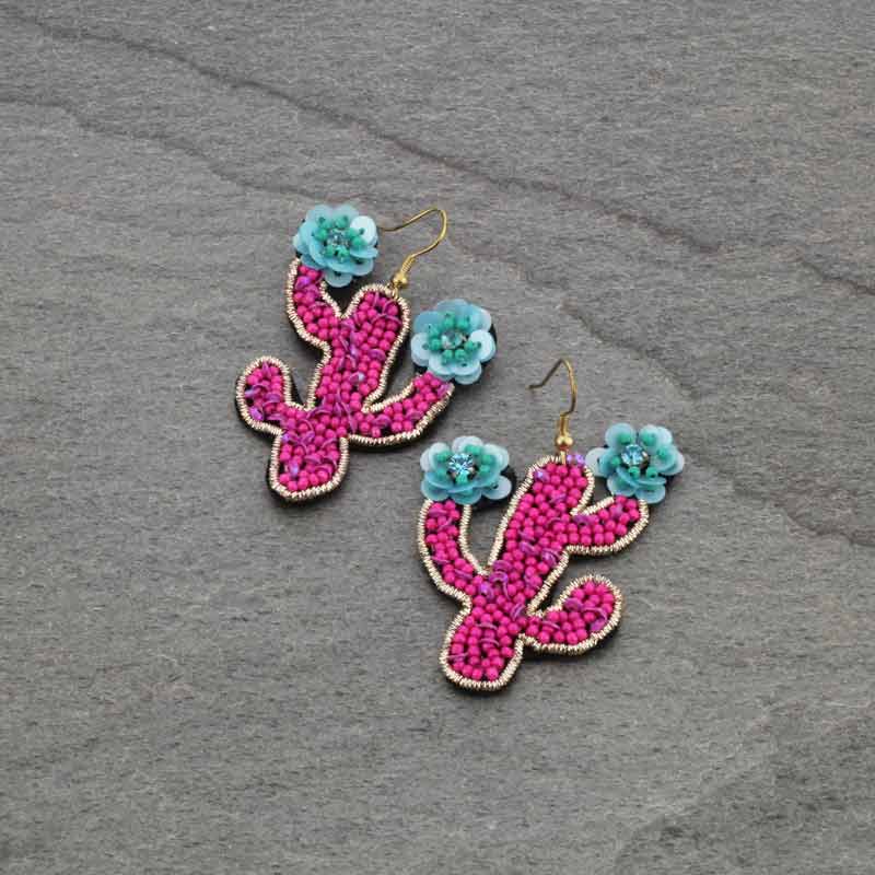 Cactus Seed Bead Fish Hook Earrings