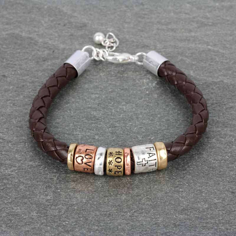 Braided Bangle Band Message Bracelet "FAITH, HOPE, LOVE"