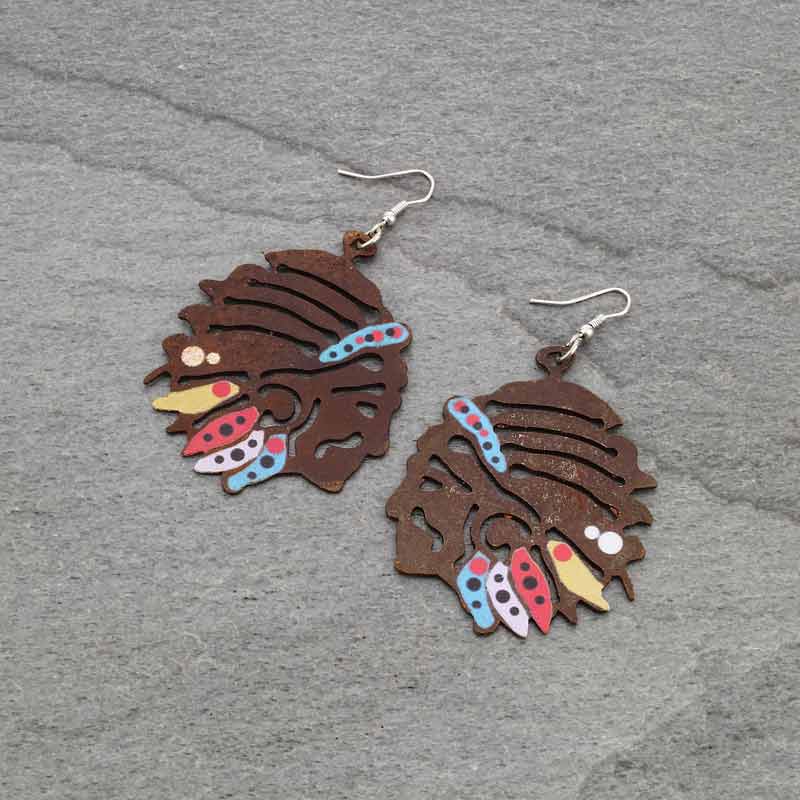Indian Chief Painted Rustic Metal Earrings