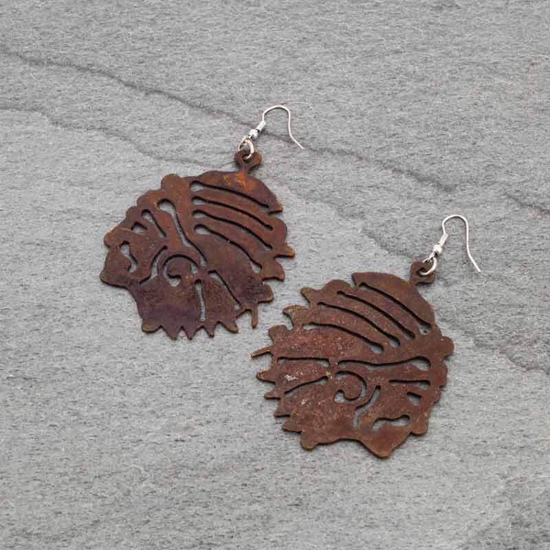 Indian Chief Painted Rustic Metal Earrings - Image 3