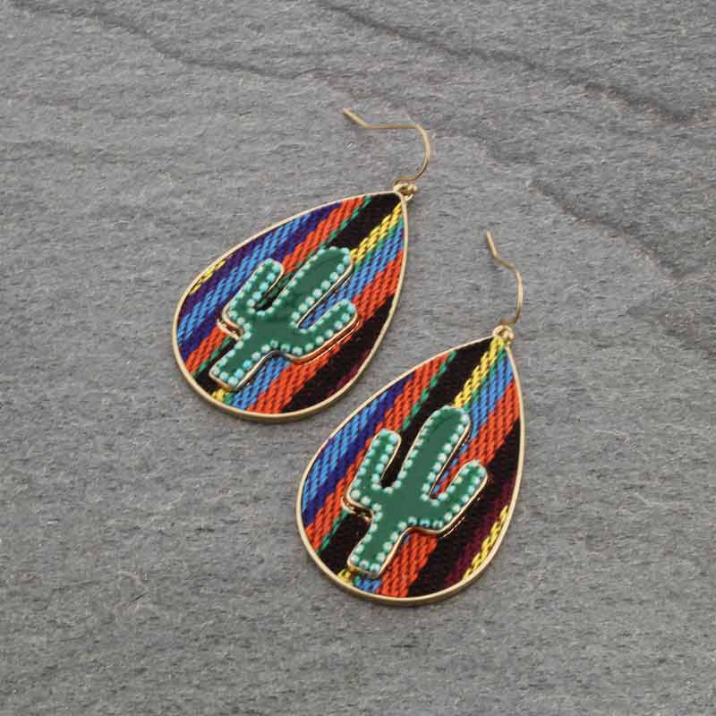 Western Cactus Teardrop Fish Hook Earrings