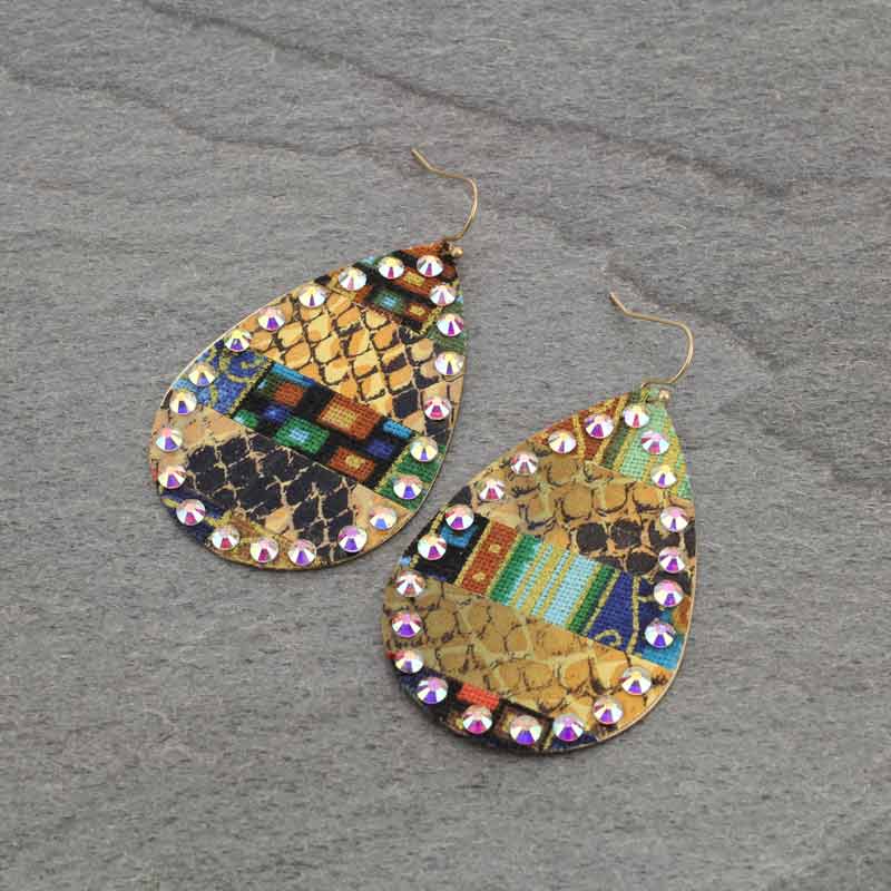 Western Snake Skin Pattern Teardrop Fish Hook Earrings