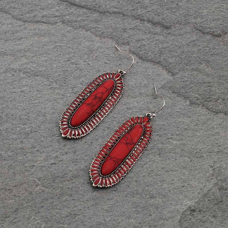 Oval Shape Casting with Stone Fish Hook Earrings