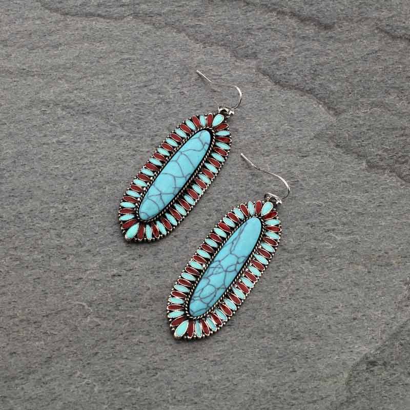 Oval Shape Casting with Stone Fish Hook Earrings