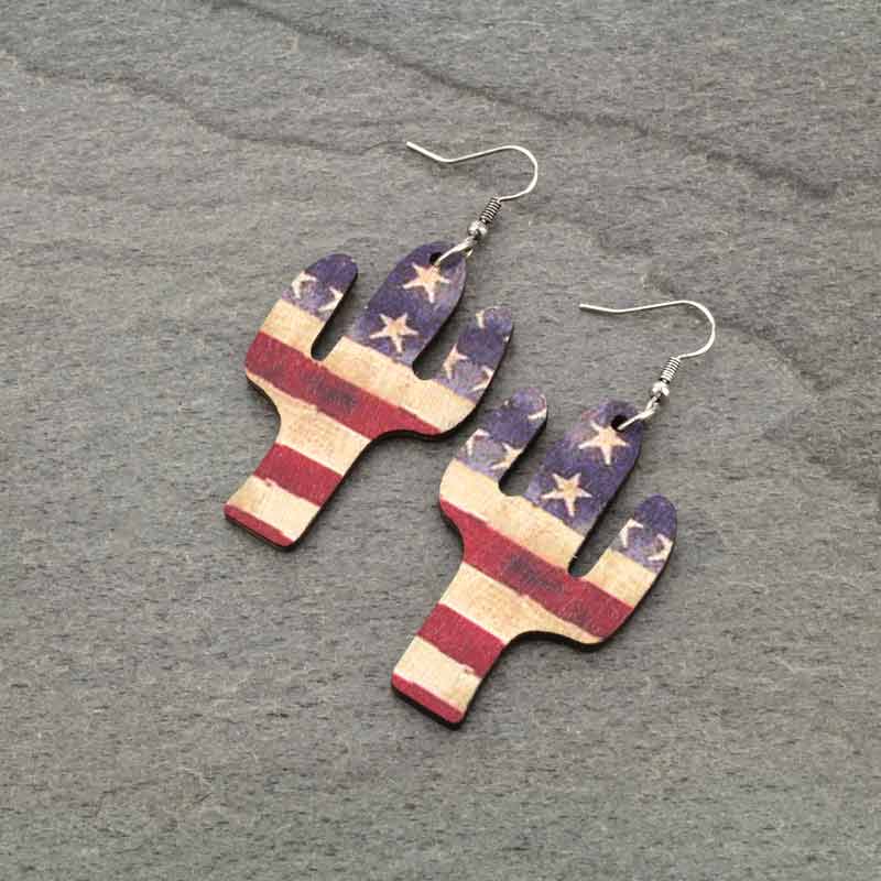 Navajo Style Cactus Wood Fish Hook Earrings