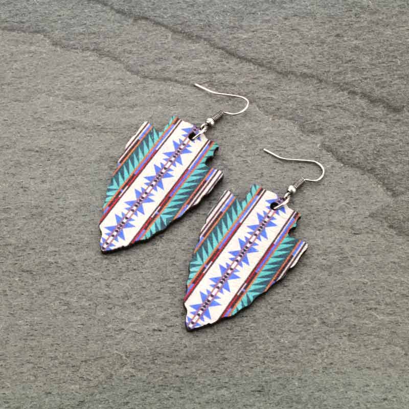 Navajo Style Arrowhead Wood Fish Hook Earrings