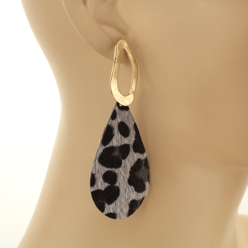 Leather Teardrop with Metal Post Earrings - Image 2
