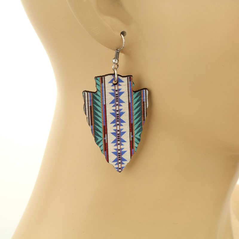 Navajo Style Arrowhead Wood Fish Hook Earrings - Image 2