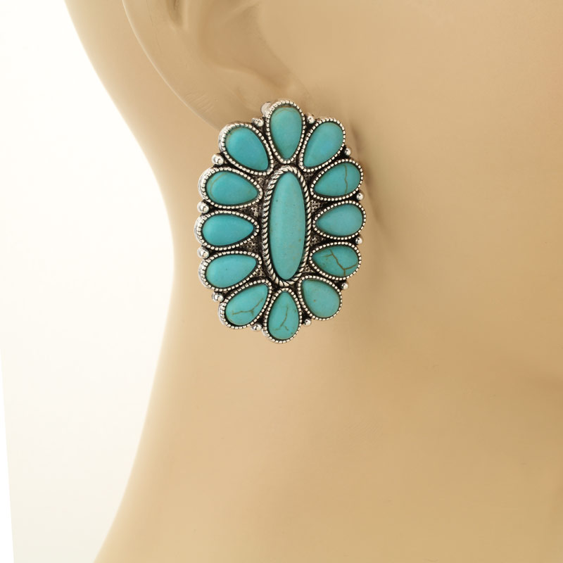 Western Concho Stone Stud Earrings - Image 2