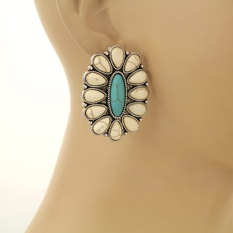 Western Concho Stone Stud Earrings - Image 2