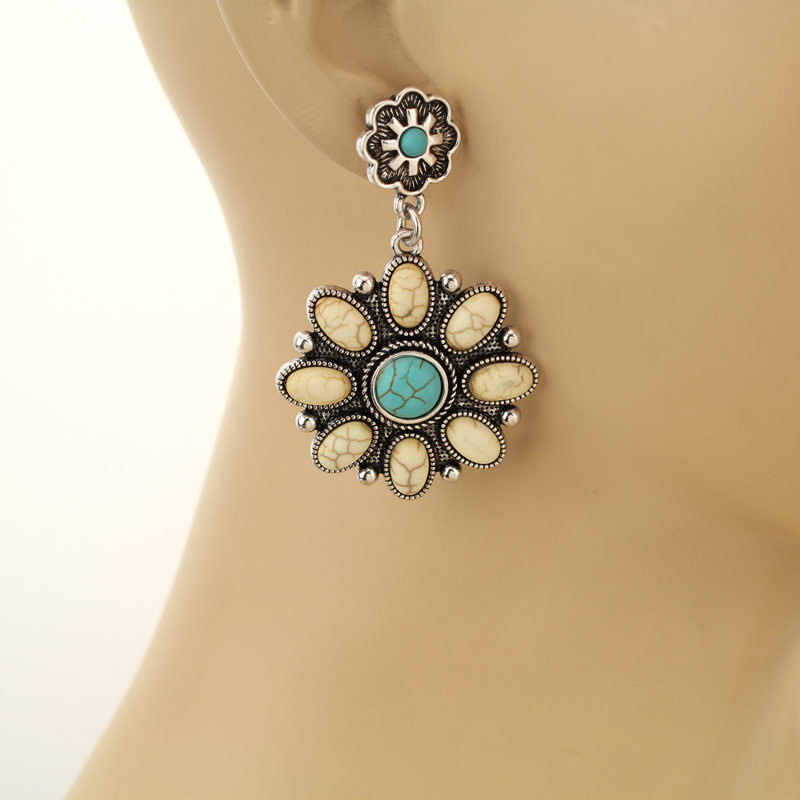 Western Stone Flower Post Earrings - Image 2