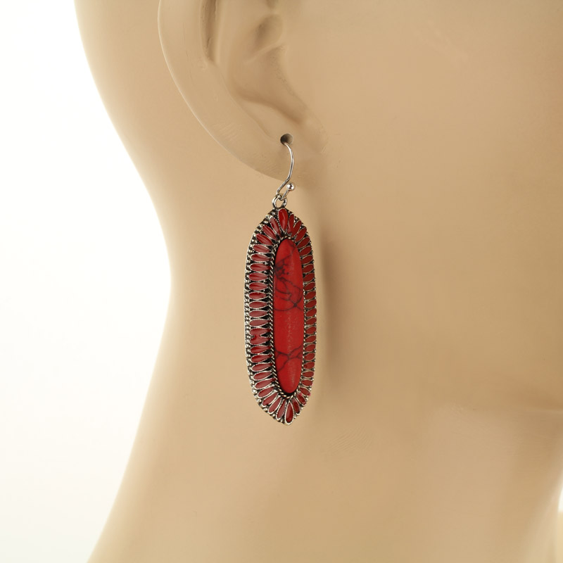 Oval Shape Casting with Stone Fish Hook Earrings - Image 2