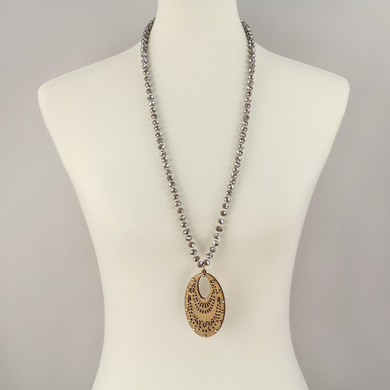 Oval Moroccan Wood with Bead Necklace - Image 2