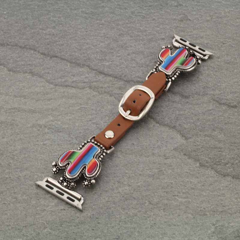 Large Western Cactus Apple Watch Leather Band