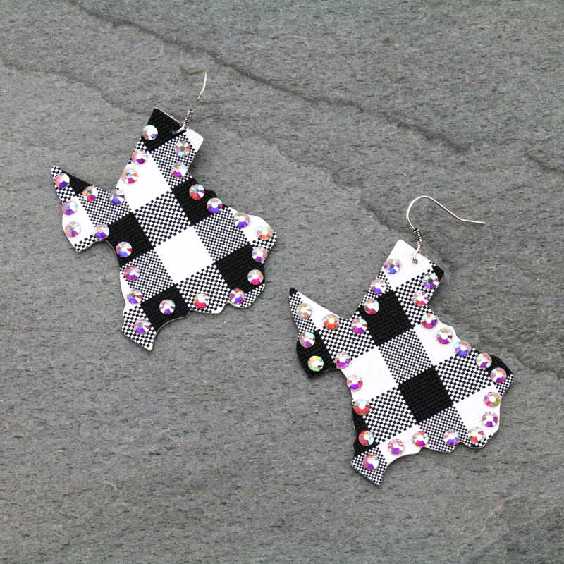 Plaid Texas Map Leather Fish Hook Earrings