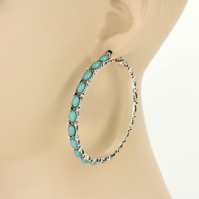 2" Navajo Style Texture Hoop Earrings - Image 2