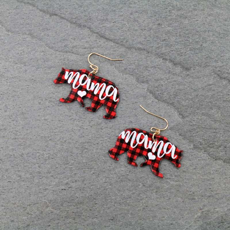 Western Mama Bear Leather Fish Hook Earrings