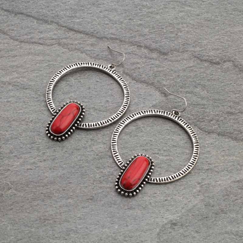 Natural Stone Western Texture Hoop Fish Hook Earrings