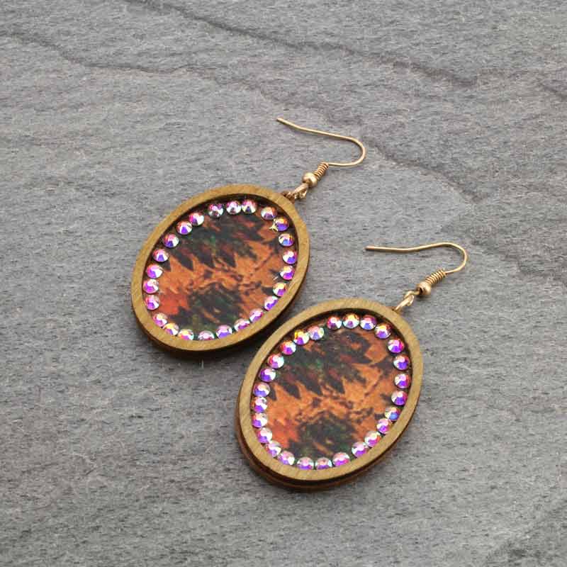 Western Wood Oval Fish Hook Earrings
