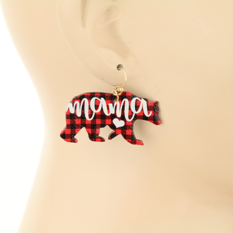 Western Mama Bear Leather Fish Hook Earrings - Image 2