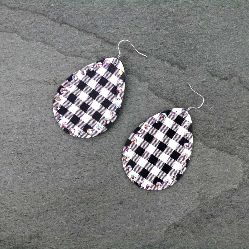 Teardrop with Plaid Pattern Fish Hook Earrings