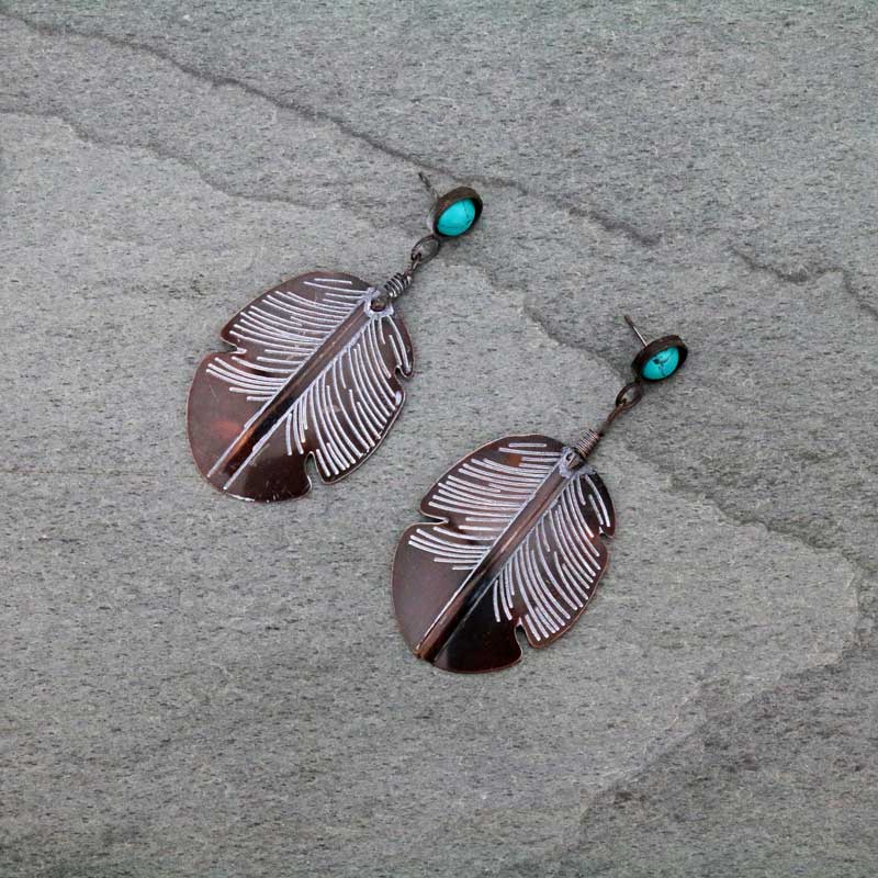 Handmade Turquoise Western Leaf Post Earrings