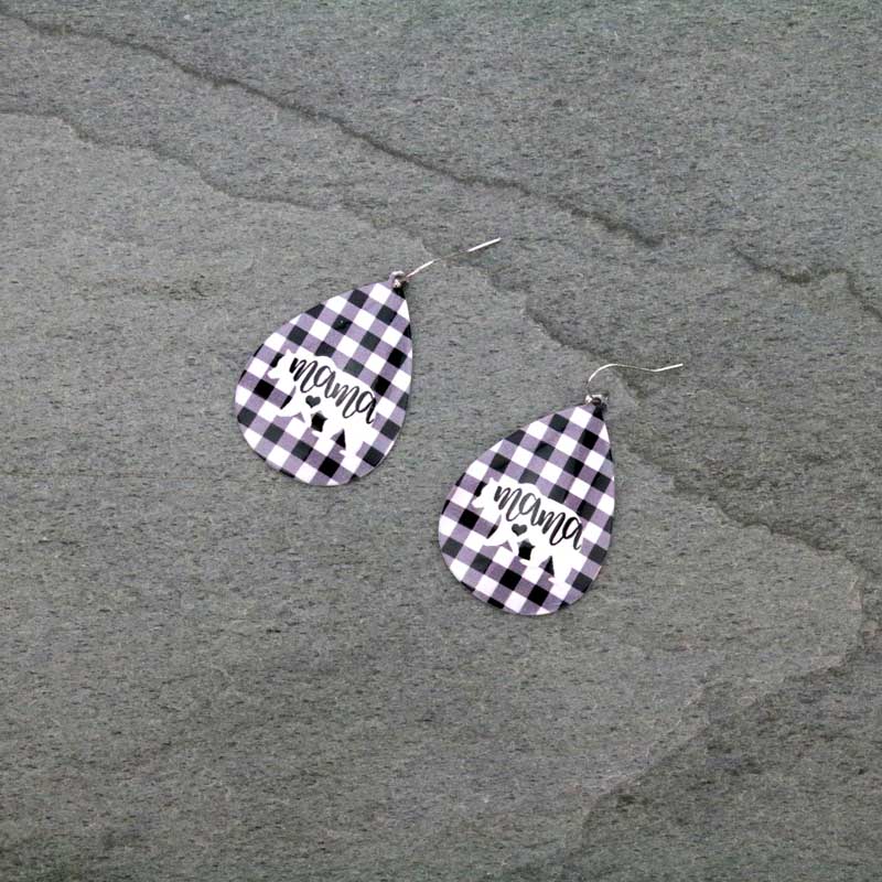 Plaid Mama Bear Printed Casting Fish Hook Earrings