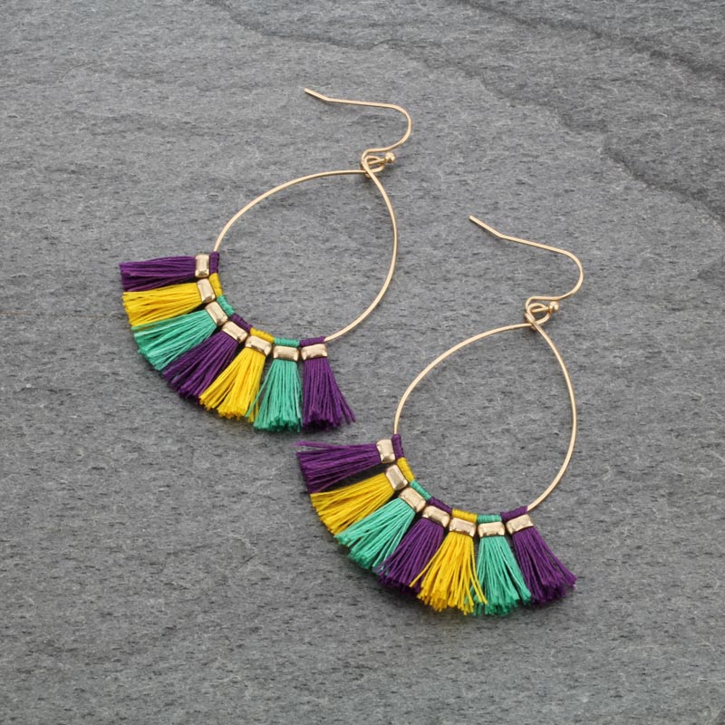 Mardi Gras Wire Tassel Fish Hook Earrings
