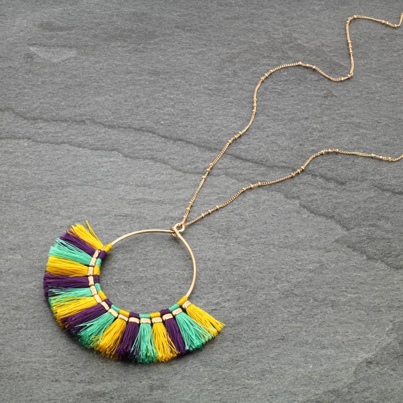 Mardi Gras Wire Tassel Necklace