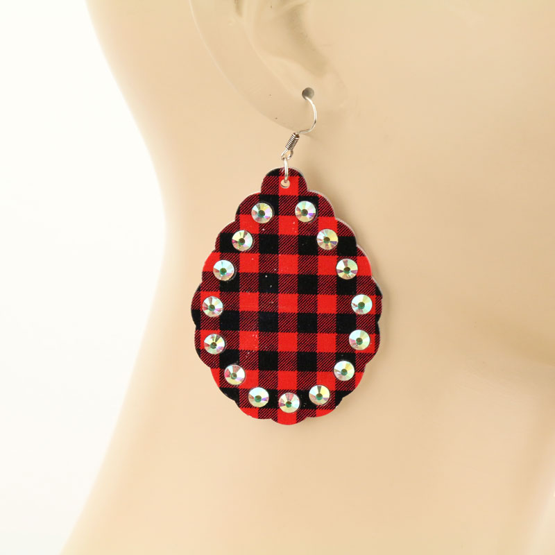Wood Plaid Teardrop Fish Hook Earrings - Image 2