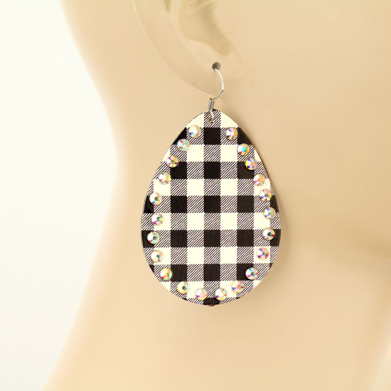 Teardrop with Plaid Pattern Fish Hook Earrings - Image 2