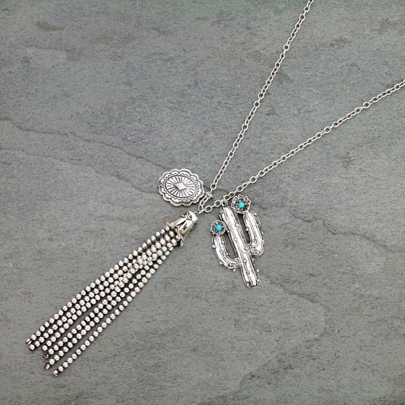 Western Cactus Bead Tassel Necklace