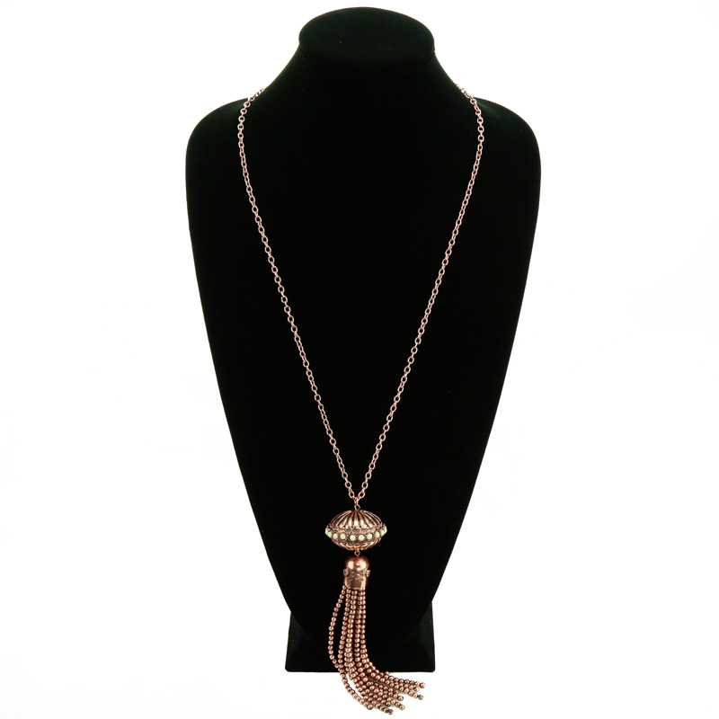 Western Single Squash Blossom Bead Tassel Necklace - Image 2