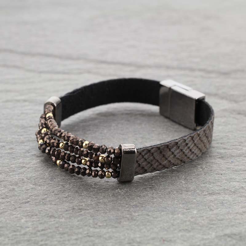 Glass Bead Leather Magnetic Bracelet