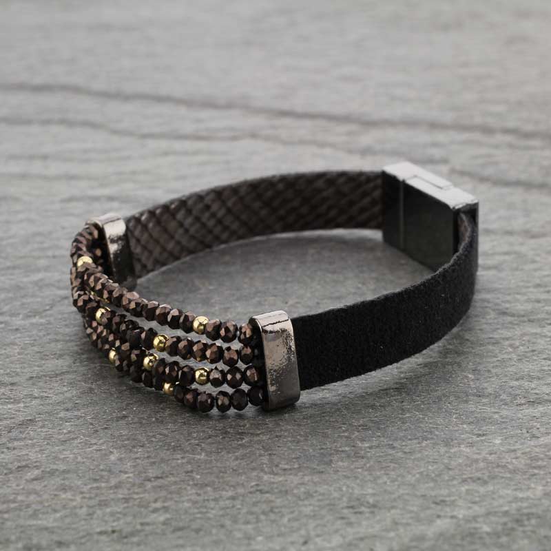 Glass Bead Leather Magnetic Bracelet - Image 2
