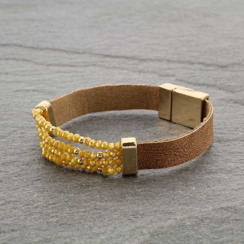 Glass Bead Leather Magnetic Bracelet