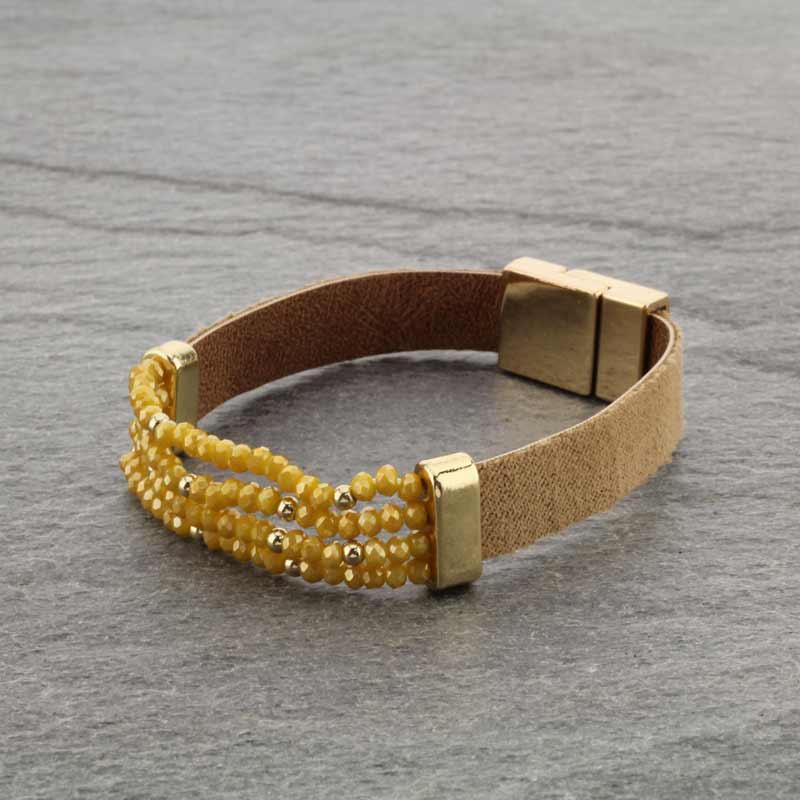 Glass Bead Leather Magnetic Bracelet - Image 2