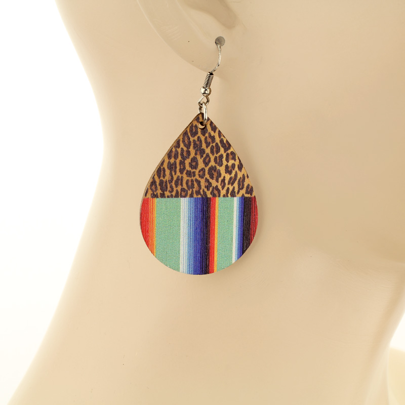 Leopard Mint Serape Teardrop Wood Fish Hook Earrings - Image 2