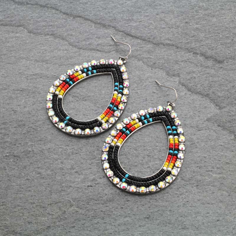 Seed Bead Teardrop Stone Fish Hook Earrings