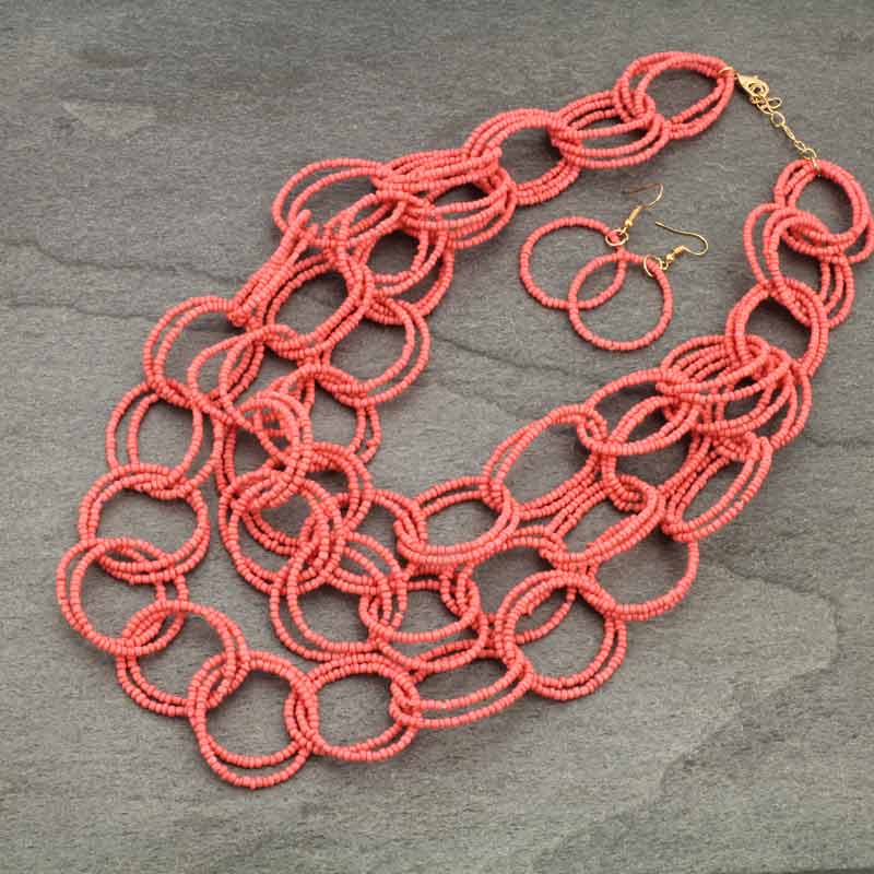 Western Layered Round Seed Beads Necklace Set