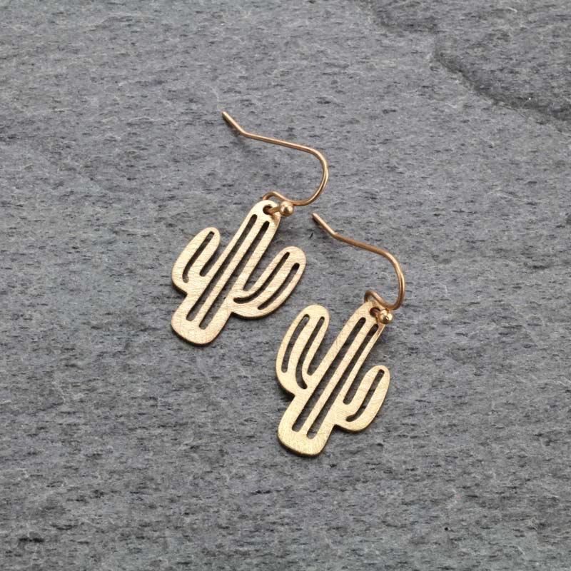 Brass Cactus Fish Hook Earrings