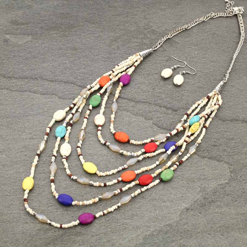 Layered Stone and Bead Necklace Set