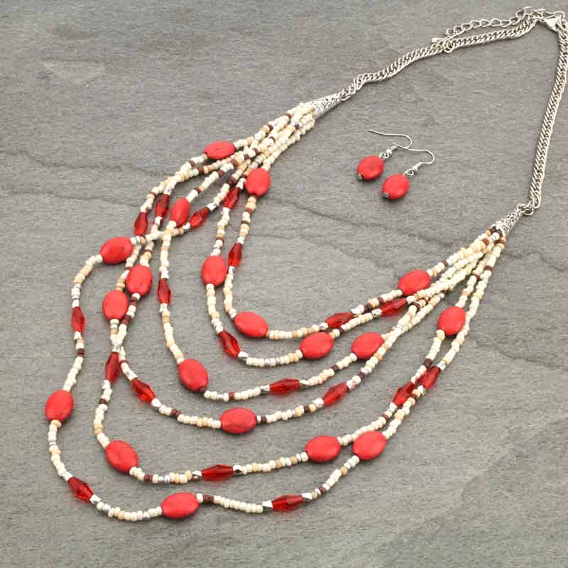 Layered Stone and Bead Necklace Set