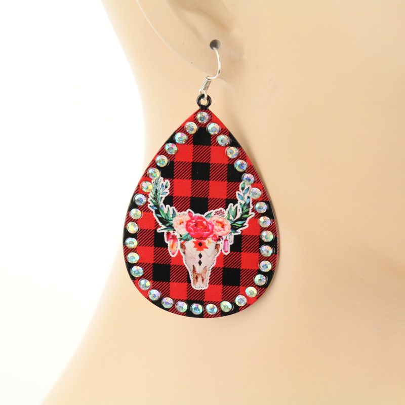 Plaid Teardrop Steer Printed Fish Hook Earrings - Image 2