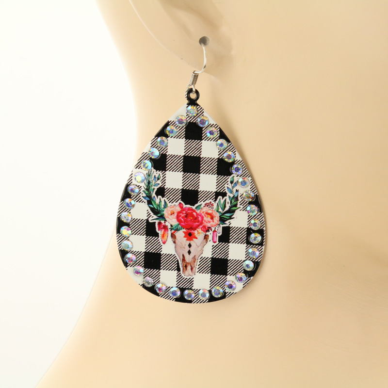 Plaid Teardrop Steer Printed Fish Hook Earrings - Image 2